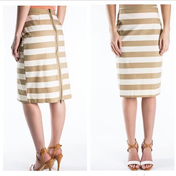 Downeast Khaki/Cream Stripe Back Zip Up Pencil Skirt MEDIUM - Picture 1 of 11